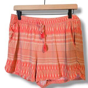 Stylus shorts womens Medium Coral orange tribal print pull-on rayon Boho